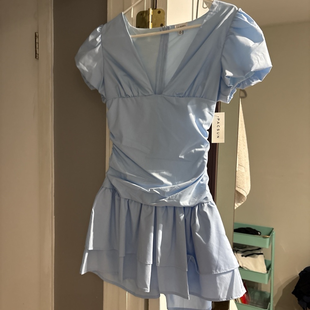 La Hearts Sky Blue Dress with Puff Sleeves